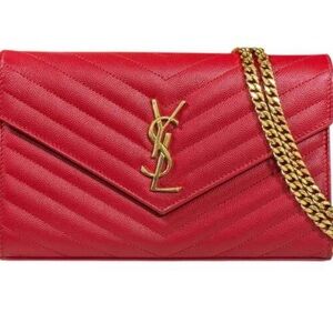 Yves Saint Laurent Red Quilted Clutch with Gold Chain